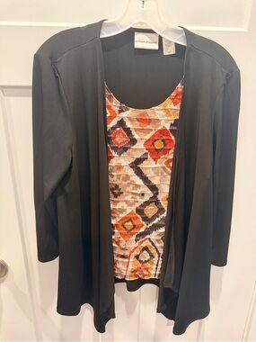 Alfred Dunner Women’s Medium Layered Look Tunic Top Black Geometric Print